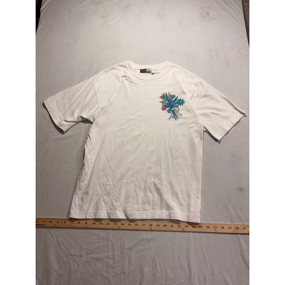 Vintage Hang Ten T Shirt White Floral Heart Graphic Made in USA Mens Medium
